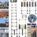 Alu-Teleskopleiter max. 3.2m lang Anlege Klapp-Mehrzweck-Leiter 150kg Tragfähig EN131 Standards