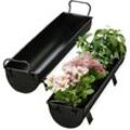 Blumenkasten Dachrinne, 2er Set, Garten & innen, Vintage Design, Eisen, Metallwannen zum Bepflanzen, schwarz - Relaxdays
