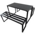 Outsunny Outdoor Möbelset Festgarnitur 3-tlg. Sitzgruppe Gartengarnitur 1 x Tisch 2 x Sitzbank Metall Schwarz 110 x 55 x 70 cm - Schwarz