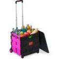 Relaxdays - Einkaufstrolley klappbar, bis 35 kg, 50 l Kiste, mit Teleskopgriff, 2 Rollen, Transport Trolley, pink/schwarz