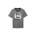 TOM TAILOR DENIM Herren Gestreiftes T-Shirt mit Fotoprint, schwarz, Streifenmuster, Gr. XL