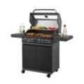 Juskys BBQ Gasgrill Savannah - 4 Brenner & 1 Seitenbrenner - Stahl Grill mit Gusseisen Grillrost