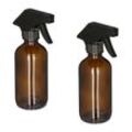 Sprühflasche Glas, 2er Set, 230 ml, Nebel & Strahl, Spritzflasche für Haarpflege, Reinigung & Pflanzen, braun - Relaxdays