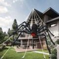 Halloween Spinne, 200cm Riesenspinne, Halloween Outdoor Deko mit 7m Dreiecksnetz 20g erweiterbares Spinnennetz 10 Kunststoff Spinne, Horror Deko für