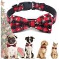 Weihnachtshalsband für Hunde und Katzen, Halsbänder mit Fliege, weihnachtlicher karierter Anzug, verstellbares Halsband mit abnehmbarer Schleife,