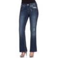 Große Größen: Bootcut Stretch-Jeans im Used-Look, dark blue Denim, Gr.100