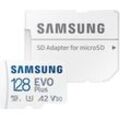 Samsung EVO Plus (2024) 128GB inkl. SD-Adapter Speicherkarte (128 GB, Video Speed Class 30 (V30)/UHS Speed Class 3 (U3), 160 MB/s Lesegeschwindigkeit), weiß