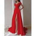 ZWY Abendkleid Damen Maxikleid Bankettkleid Sexy Kleid Röhren A-Linie Kleid (1-tlg) Rot Gerüschtes langes Rockkleid-Abendkleid