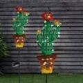 2er Set LED Solar Außen Steck Leuchte Kaktus Design Garten Terrassen Deko Erdspieß Lampe bunt