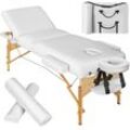 3 Zonen Massageliege-Set Somwang mit 7,5cm Polsterung, Rollen und Holzgestell - weiß