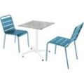 Stuhl Gartentisch mit Marmor-Laminat und 2 blauen Pacific-Stühlen - Blaue Pazifik