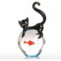 Hiasdfls - Katze und Goldfisch Glasskulptur Briefbeschwerer Objekt Katze Kristall Statuette handgefertigte Statue Tierfiguren dekorative Glas