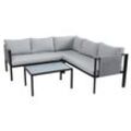 Möbilia Sitzgruppe 1 x Ecksofa + 1 x Couchtisch inkl. Kissen Stahl/Olefin