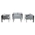 Möbilia Sitzgruppe 1 x 2-Sitzer + 2 x Sessel + 1 x Couchtisch Stahl/Olefin grau/schwarz