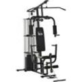 HOMCOM Gym Kraftstation Fitnessstation Multigym Fitnesscenter Fitnessgerät inkl. Gewichten Latzug Beincurl Metall PU-Kunstleder Schwarz 150 x 110 x