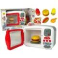 LEAN Toys Kinder-Küchenset Mikrowelle Herd Hamburger Hot-Dog Zubehör Tasten Interaktiv Licht