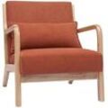 Skandinavischer Sessel aus rostbraunem Stoff mit Samteffekt und hellem Massivholz DERRY