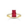 Ring mit rotem Mini-Goldbären und Steinen vergoldet