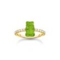 Ring mit grünem Mini-Goldbären und Steinen vergoldet