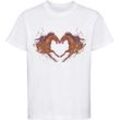 MyDesign24 Print-Shirt bedrucktes Mädchen T-Shirt zwei Pferde die ein Herz ergeben Baumwollshirt mit Aufdruck