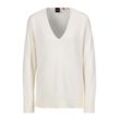 Strickpullover BOSS ORANGE "C_Freno Premium Damenmode" Gr. L (40), weiß Damen Pullover V-Pullover mit Ziernaht