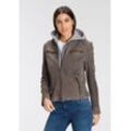 Lederjacke GIPSY "NOLAH" Gr. M/38, grau (grey) Damen Jacken Lederjacken Two-in-One Style - mit abnehmbarer Jersey-Kapuze