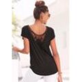 Strandshirt LASCANA Gr. 32/34, schwarz Damen Shirts Jersey mit Spitzeneinsatz, T-Shirt, lockere Passform, casual-chic Bestseller