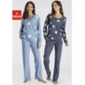 Pyjama VIVANCE DREAMS Gr. 48/50, blau (hellblau, marine, sterne) Damen Homewear-Sets Pyjamas in melierter Optik mit Sternen