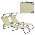 casa.pro 2er Set Sonnenliege Lomeda mit Sonnendach 187x53x27cm Creme