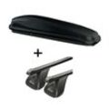 VDP Dachträger, Skibox JUEASY300 300Ltr schwarz + Dachträger Original Stahl kompatibel mit Seat Toledo IV 4 Türer ab 2013