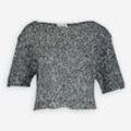 Schwarz-weißer Cropped Fit Pullover aus Leinenmischung