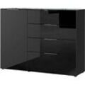 Sideboard, mit 4 Schubladen und 1 Tür, Glasfront- und auflage, B 1340 x T 420 x H 1020 mm, schwarz