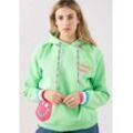 Hoodie ZWILLINGSHERZ "Always Happy" Gr. S/M, grün (hellgrün) Damen Sweatshirts -jacken Hoodiebänder mit Aufdruck