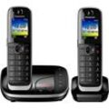 Panasonic KX-TGJ322 Schnurloses DECT-Telefon (Mobilteile: 2, mit Anrufbeantworter, Weckfunktion, Freisprechen), schwarz