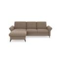 Ecksofa PLACES OF STYLE "Calando L-Form" Sofas Gr. B/H/T: 258 cm x 91 cm x 165 cm, Soft clean, mega-Recamiere links, ohne Bettfunktion-ohne Bettkasten-ohne Armteilverstellung, grau (taupe) Ecksofas wahlweise mit Bettfunktion, Bettkasten und Armteilfunktion