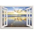 Leinwandbild ARTLAND "Fensterblick Sonnenaufgang Ozean" Bilder Gr. B/H: 100 cm x 70 cm, Fensterblick Querformat, 1 St., weiß Leinwandbilder auf Keilrahmen gespannt