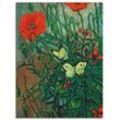 Leinwandbild ARTLAND "Schmetterlinge auf Mohnblüten" Bilder Gr. B/H: 90 cm x 120 cm, Blumen Hochformat, 1 St., grün Leinwandbilder auf Keilrahmen gespannt