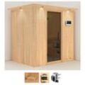 KARIBU Sauna "Finja" Saunen 3,6-kW-Plug & Play Ofen mit externer Steuerung beige (naturbelassen) Saunen