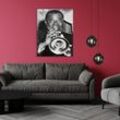 Acrylglasbild QUEENCE "Louis Armstrong" Bilder Gr. B/H/T: 50 cm x 70 cm x 0,4 cm, Schwarz-Weiß-Mann-Stars Hochformat, grau Acrylglasbilder Fine Art-Print in Galeriequalität