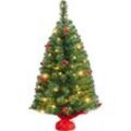 Yaheetech - 90cm Mini Künstlicher Weihnachtsbaum mit 50 Warmweiß led Beleuchtung & 60 Roten Beeren Kleiner Christbaum Tisch Tannenbaum für