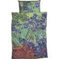 Bettwäsche GOEBEL "Iris" Gr. B/L: 135 cm x 200 cm (1 St.), B/L: 80 cm x 80 cm (1 St.), Satin, blau Satin-Bettwäsche sommerlich, außergewöhnlich