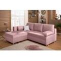 Ecksofa HOME AFFAIRE "Italia L-Form" Sofas Gr. B/H/T: 217 cm x 80 cm x 182 cm, Samtoptik, Ottomane beidseitig montierbar, rosa (rose) Ecksofas mit Bettfunktion und Bettkasten, Federkern-Polsterung