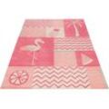 Kinderteppich SMART KIDS "Fruity Flamingo" Teppiche Gr. B/L: 130 cm x 190 cm, 9 mm, 1 St., rosa Kinder Kinderzimmerteppiche Flamingos Palmen, Konturenschnitt