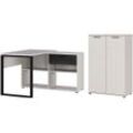 Büro-Set GERMANIA "Fenton" Arbeitsmöbel-Sets Gr. H/T: 120 cm x 117 cm, beige (kaschmir, schwarz) Büromöbel-Sets inkl. Schreibtisch mit integriertem Sideboard und Aktenschrank