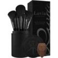 Luvia Cosmetics Pinsel Pinselset Prime Vegan Pro Set Black Kosmetikpinsel 12 Stk. + Make-up-Schwamm 1 Stk.+ Reinigungspad 1 Stk. + Verschließbarer Pinselhalter 1 Stk.