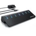 Primewire USB 3.2 Gen2 Hub, 7 Port Aktiver Verteiler mit Netzteil, 10 Gbit/s