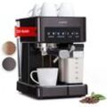 Espresso Siebträgermaschine mit Milchaufschäumer, 1,8L Mini-Espressomaschine mit Siebträger, 20 Bar Edelstahl-Kaffeemaschine Klein, 1350W