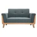 Skandinavisches Sofa 2-Sitzer aus graugrünem Stoff und hellem Holz FJORD