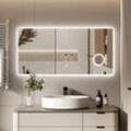 Led Badspiegel Badezimmerspiegel mit Beleuchtung Wandspiegel mit Touch-Schalter 6500K Kaltweiß Energiesparend Lichtspiegel mit 3-Fach Vergrößerung