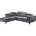 Ecksofa CANOSSA Ottomane links, Anthrazit - Polyester - mit Ausziehfunktion und Bettkasten